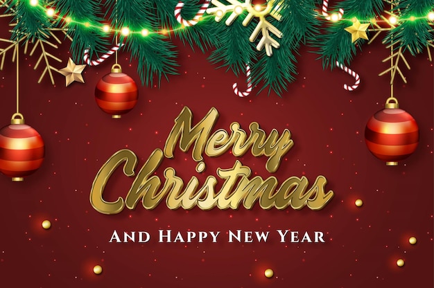 Merry christmas background with editable text effect premium vectors