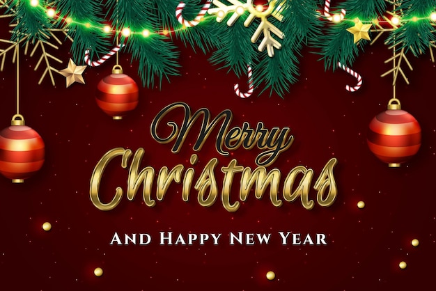 Merry christmas background with editable text effect premium vectors