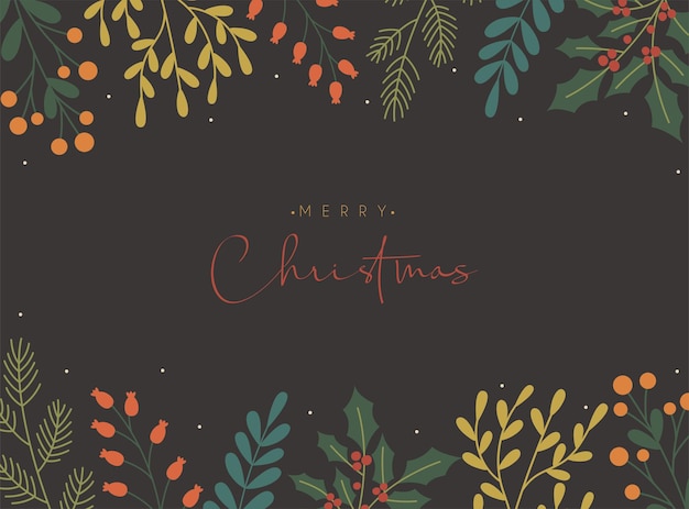 Merry Christmas background with floral foliage decorations