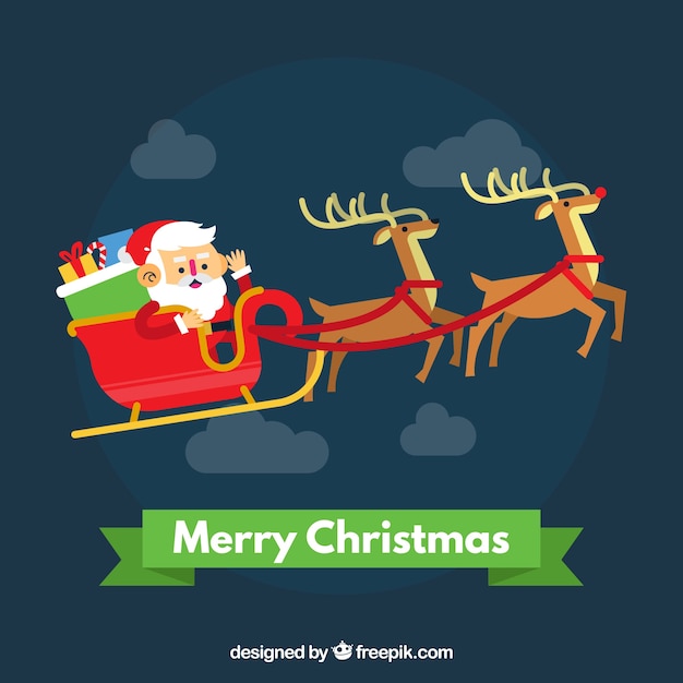 Merry christmas background with santa claus on a sledge