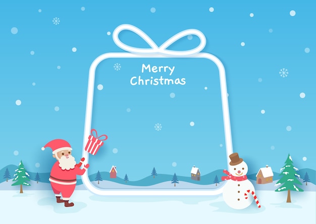 Merry Christmas background with santa claus and snowman