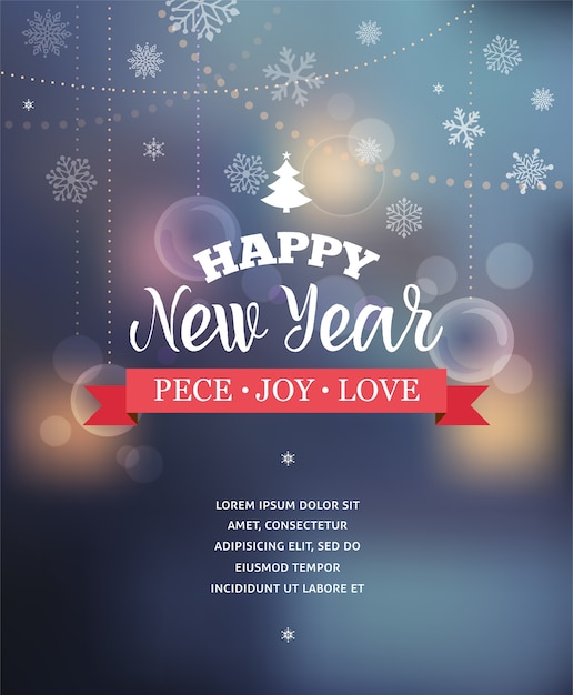 Merry Christmas Background With Typography, Lettering. Light bokeh background and greeting card