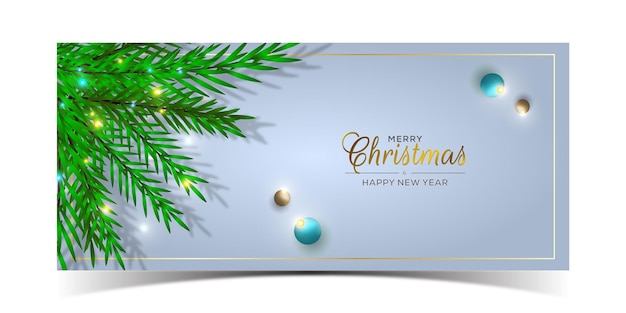 Merry christmas banner design with pine branch