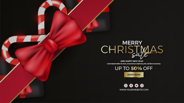 Merry christmas banner template with festive decoration for christmas Premium Vector