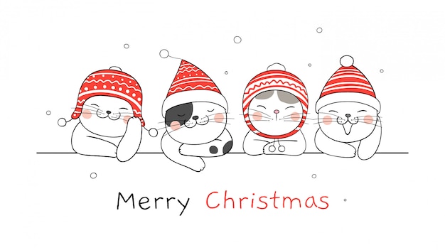 Merry Christmas banner with cats