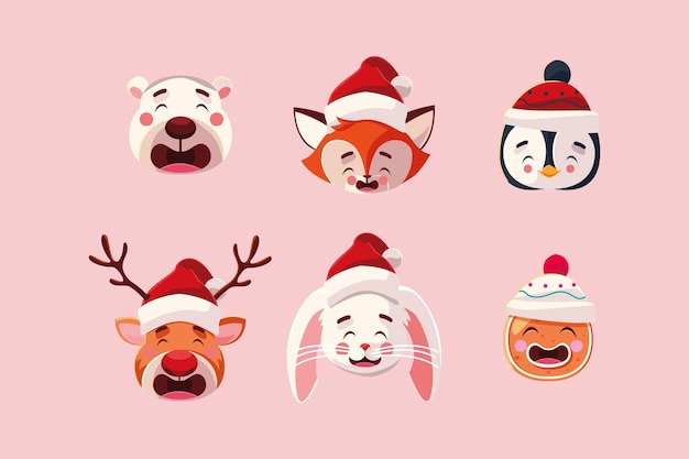 Merry christmas bear fox penguin reindeer rabbit and gingerbread , winter season and decoration theme 