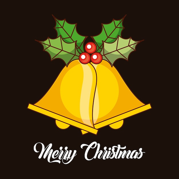 Merry christmas bells jingle decoration holly berry dark background