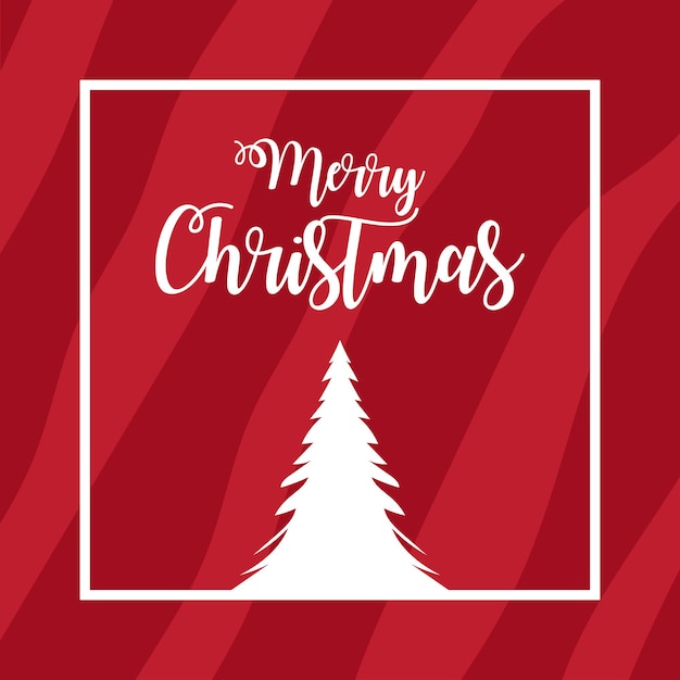 Merry Christmas card Minimal concept white Christmas tree on red background Happy New Year