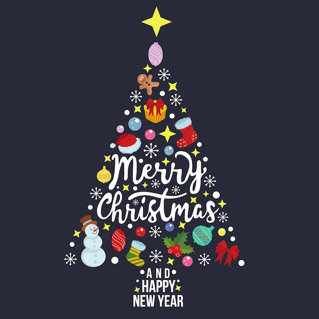 Merry christmas card template pine tree shape