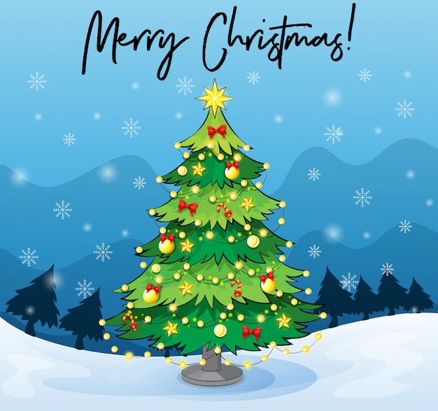 Merry Christmas card template with christmas tree