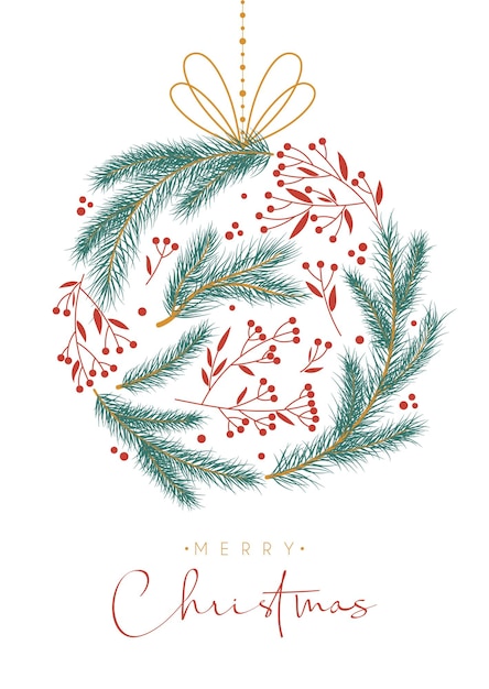 Merry Christmas card with abstract spruce ball decoration