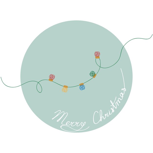 Merry Christmas card with a garland of lights on a white background Element for design