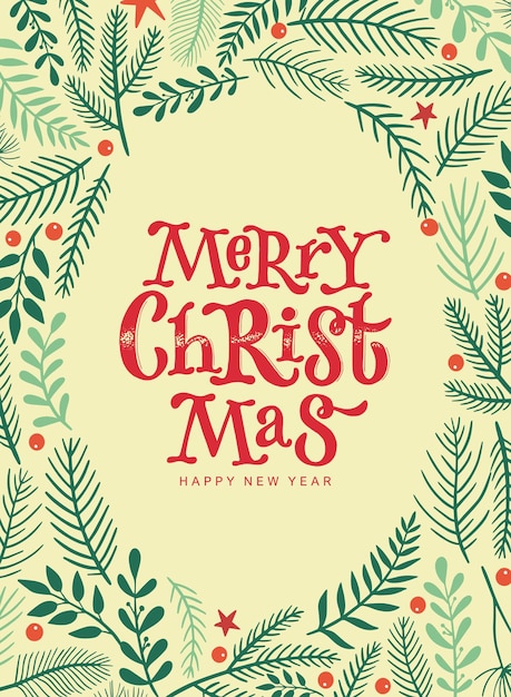 Merry Christmas card with quote and floral elements