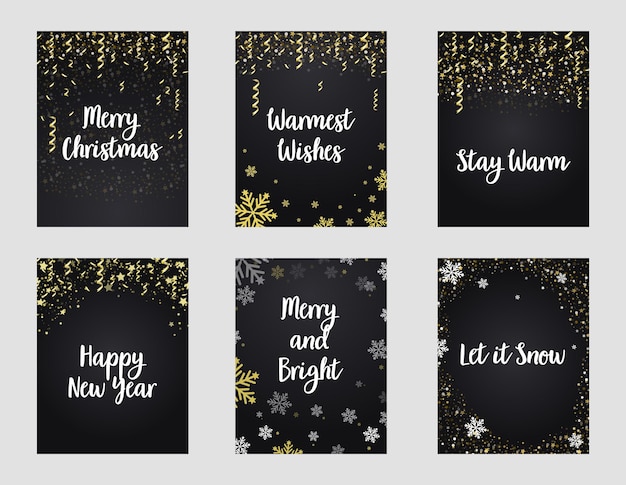 Merry Christmas cards holiday festive golden glitter poster.