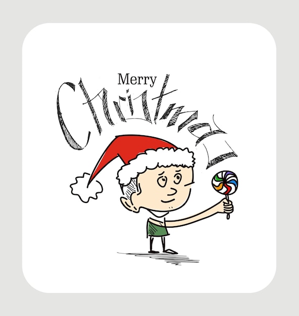 Merry Christmas! Cartoon Style Little Cute Baby Holding Candy, vector illustration