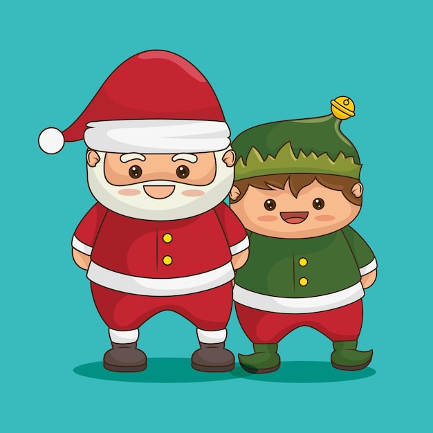 merry christmas characters kawaii style vector illustration design