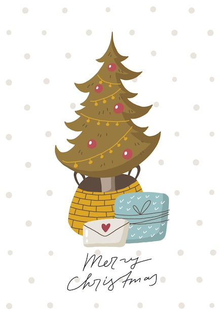 Merry Christmas. Christmas card. Hand drawn illustration in cartoon style