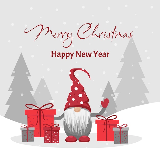 Merry Christmas Christmas gnomes with the words MERRY CHRISTMAS Vector character