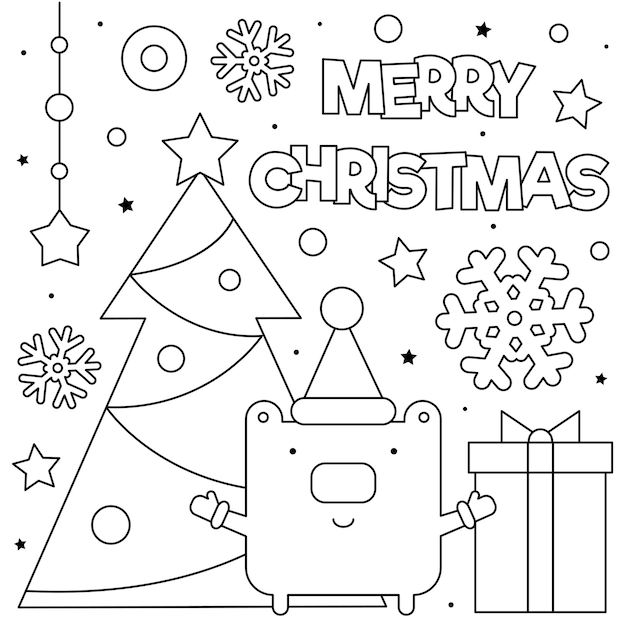 Merry Christmas. Coloring page. Black and white