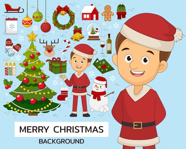 Merry christmas concept background. Flat icons.