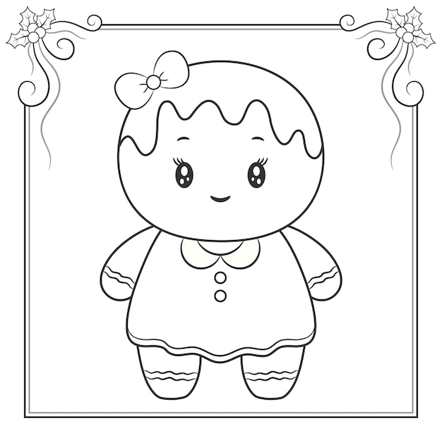 merry Christmas cute ginger cookie drawing sketch for coloring