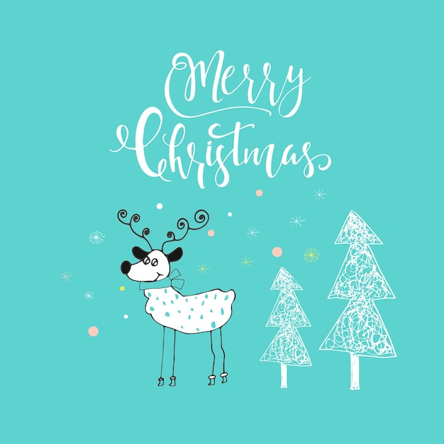 Merry Christmas cute greeting card with hand drawn lettering for presents. Scandinavian style of posters for invitation, children room, nursery decor, interior design.