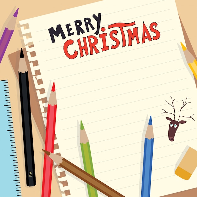 Merry Christmas doodle inscription on note paper