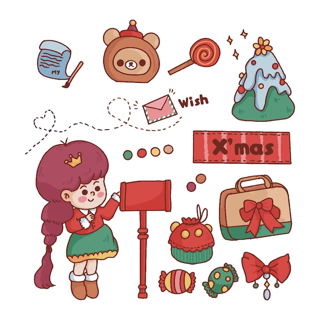 Merry Christmas elements collection with seasonal free vector