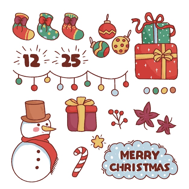 Merry Christmas elements collection with seasonal free vector