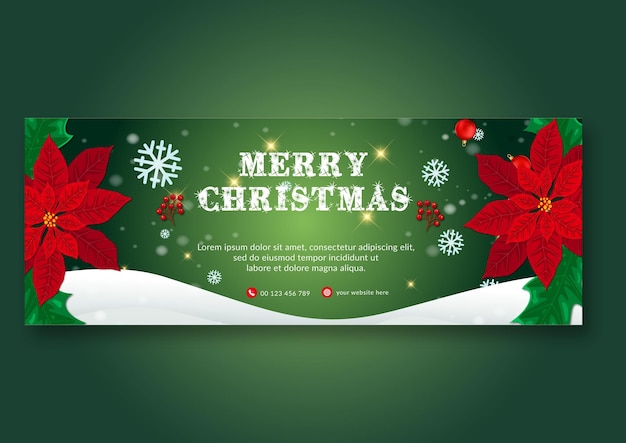 Merry christmas facebook cover design hand drawn flat illustration