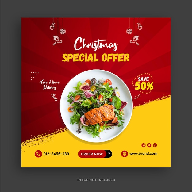 Merry christmas food menu social media banner template