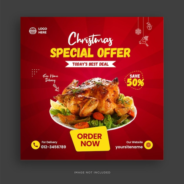 Merry christmas food menu social media banner template