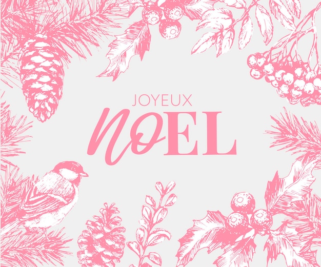 Merry Christmas in French language Joyeux Noel modern brush vector calligraphy Hand drawn calligraphic phrase isolated on white background Typography for greeting card postcards poster banner