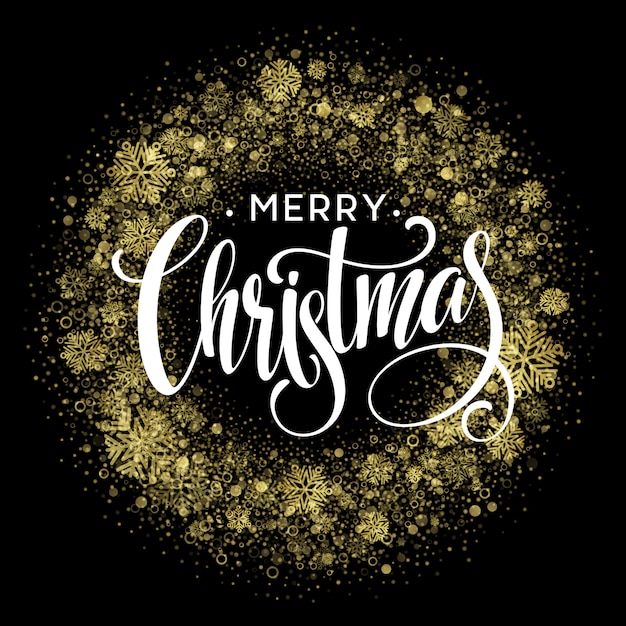 Merry Christmas gold glittering lettering design