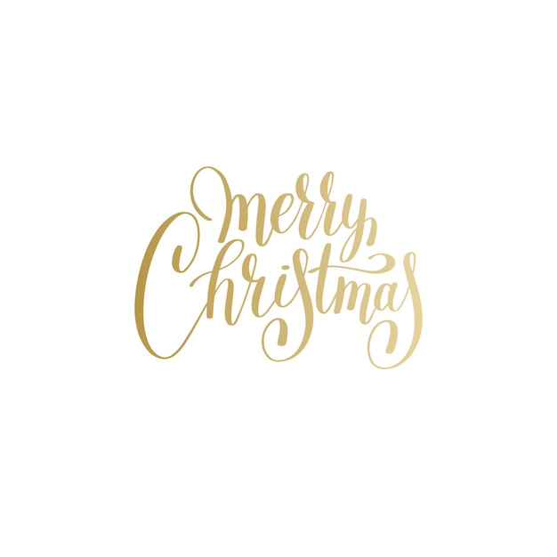 Merry christmas gold logo handwritten lettering inscription holiday phrase typography