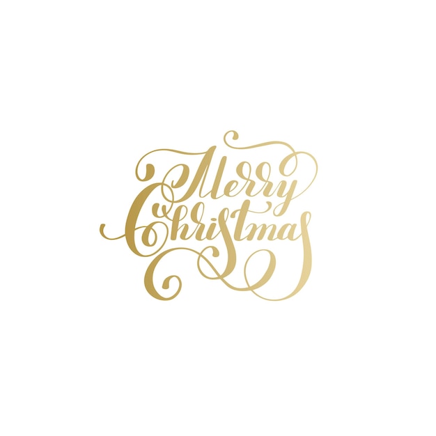 Merry christmas gold logo handwritten lettering inscription holiday phrase typography