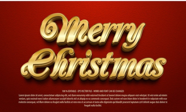 Merry christmas golden text effect template with 3d style