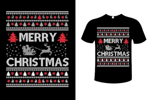 Merry Christmas graphic t-shirt design vector. Santa, merry, sweater, ugly, pattern, gift,