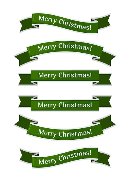 Merry Christmas green ribbons Set of vector colorful isolated illustrations for festive decoration