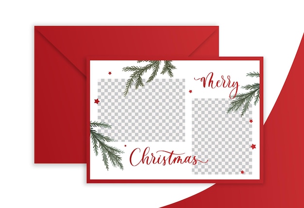 Merry Christmas greenery branches 2 Photo Holiday Card with calligraphy