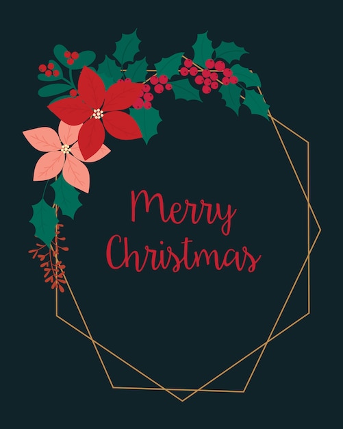 Merry Christmas greeting card. flower, floral.