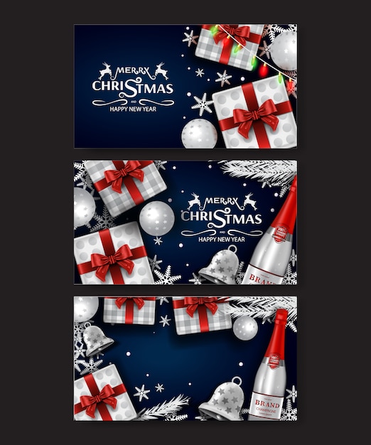 Vector merry christmas greeting card and party invitations luxury 