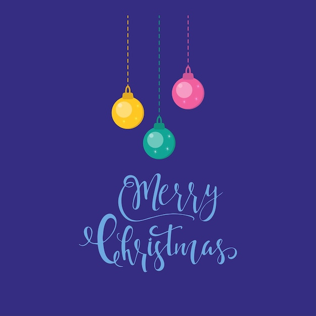 Merry Christmas greeting card with ball and lettering