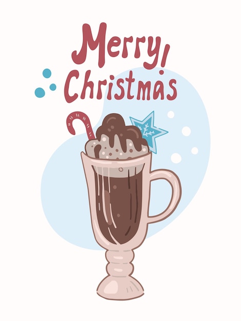 Merry Christmas greeting card with Irish coffee cocktail