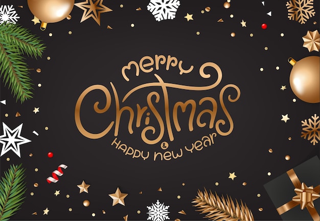 Merry Christmas greeting card with lettering inscription