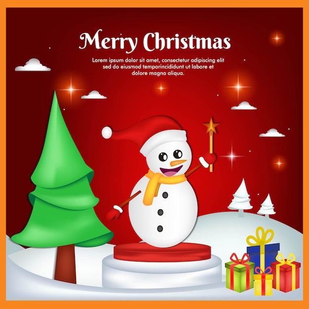 Merry christmas greeting card with snowman