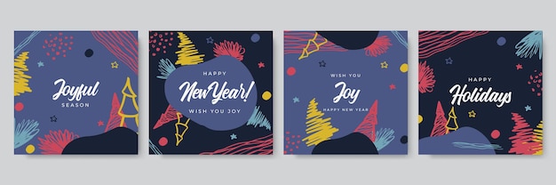 Merry Christmas greeting cards. Trendy abstract square Winter Holidays art templates. New year new season greeting card. Suitable for social media post, mobile apps, banner design and web/internet ads