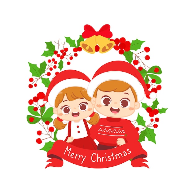 Merry christmas greeting cards with cute couple boy and girl