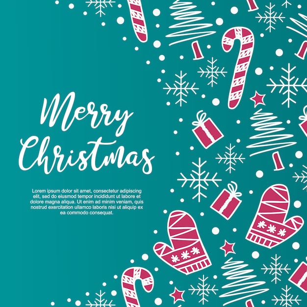 Merry christmas greeting design with doodle decoration