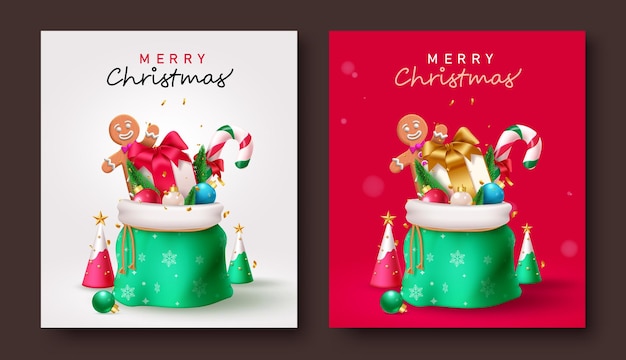 Merry christmas greeting text poster set design Christmas holiday season gift tags and xmas card